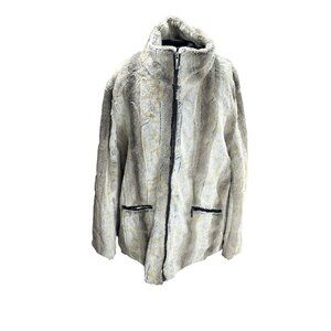 Yoki New York Womens Faux Fur Coat Gray & Beige XL